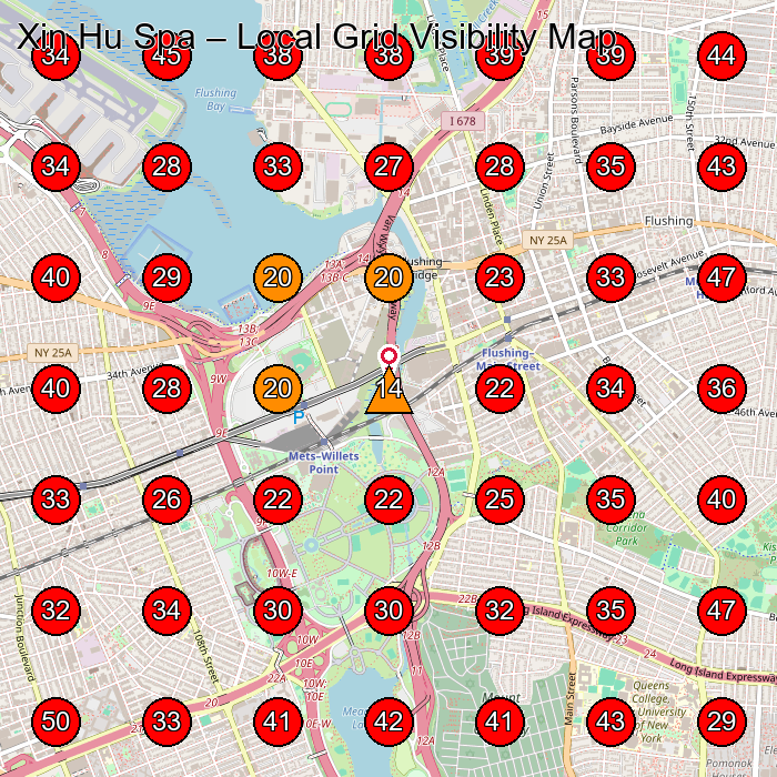 Xin Hu Spa GeoGrid visibility map for Massage Spa in Queens